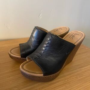 b.o.c. Black and Brown Wedge Sandals size 6